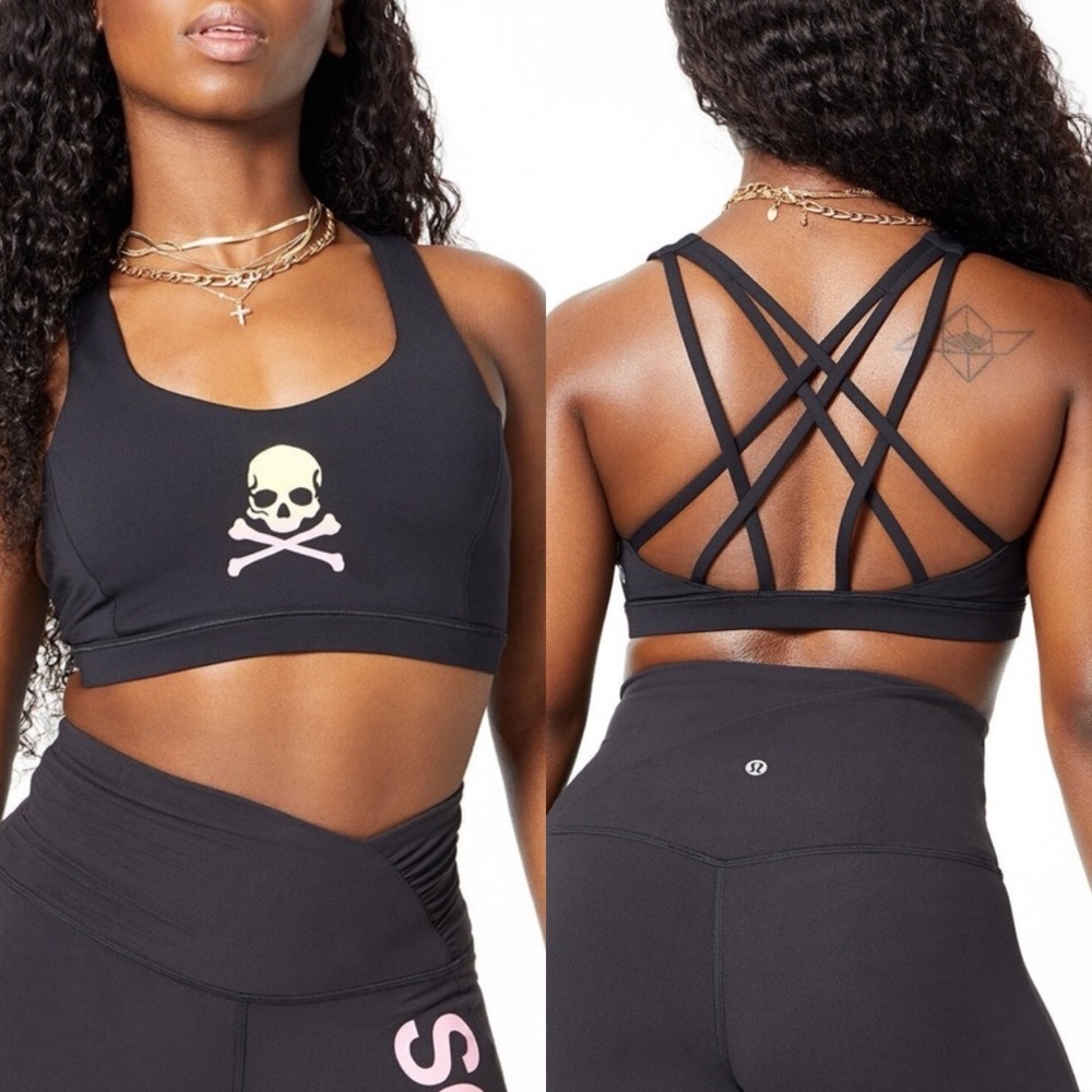 Lululemon X Soulcycle Skull Print Free To Be Serene Bra *Long Line Sz 4